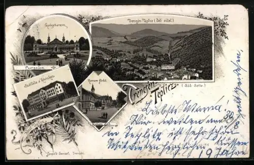 Lithographie Trencsén-Teplicz, Hotel Teplicz, Cursalon, Hamam-Bad