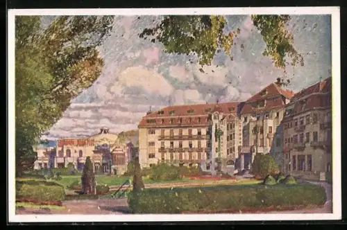 Künstler-AK Piestany, Irma-Bad & Thermiapalais