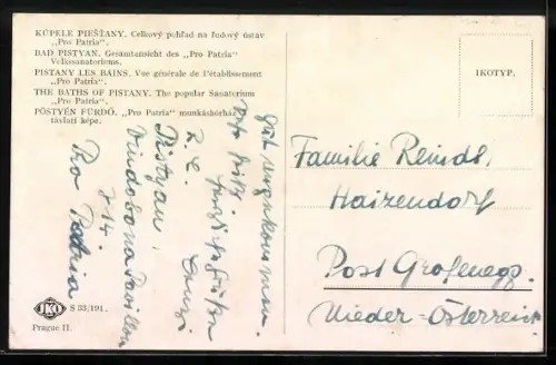 AK Bad Pistyan, Gesamtansicht des Pro Patria Volkssanatoriums
