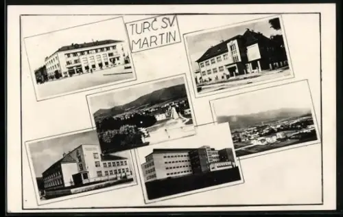 AK Turc. Sv. Martin, Ortsansicht aus der Vogelschau, Schulgebäude