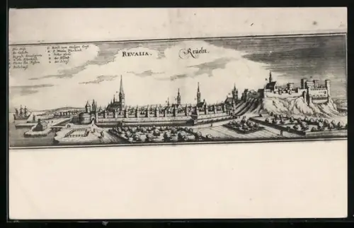 Künstler-AK Reval, Ansicht der Stadt mit Kirchen und Burg