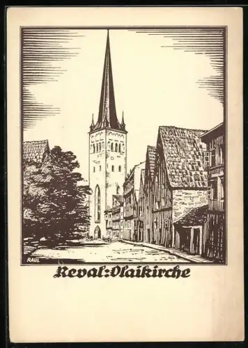 Künstler-AK Reval, Strasse an der Olaikirche
