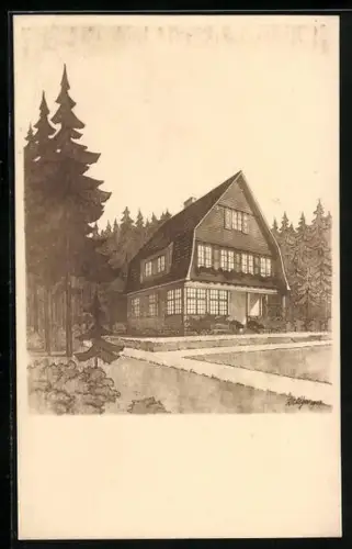 Künstler-AK Reval, Dreistöckiges Anwesen mit Mansarddach