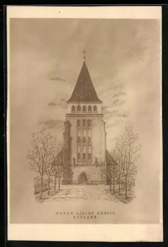 Künstler-AK Reval, Umbau Kirche Kuusla