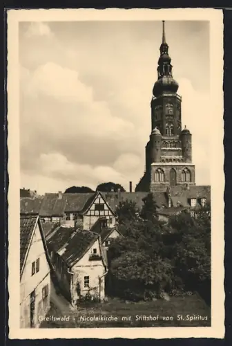 AK Greifswald, Nicolaikirche mit Stiftshof von St. Spiritus