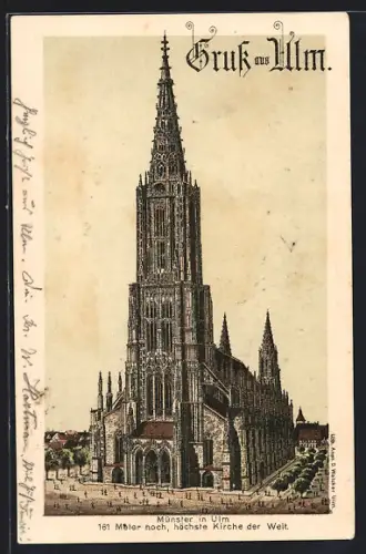 Lithographie Ulm / Donau, Münster in Ulm