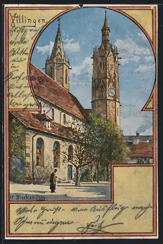 Künstler-AK sign. H. Dischler: Villingen / Baden, Kirche