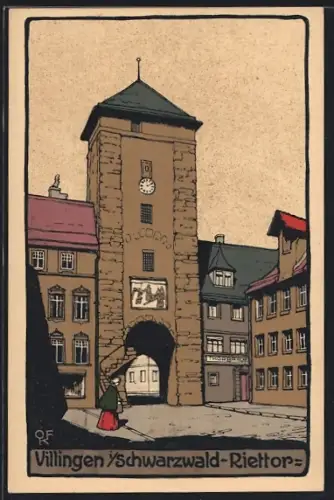 Steindruck-AK Villingen i. Schwarzwald, Riettor