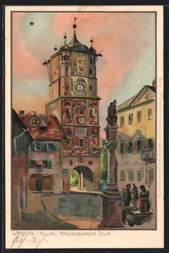 Lithographie Wangen /Allgäu, Ravensburger Thor