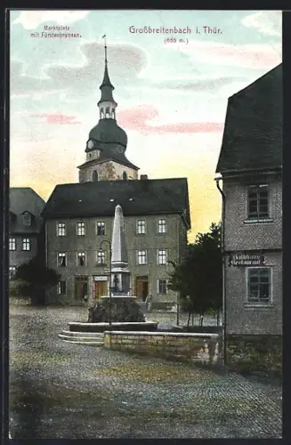 AK Grossbreitenbach i. Thür., Marktplatz mit Fürstenbrunnen, Gasthof