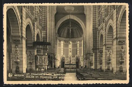 AK Merxem, Église St. Francois, Vue Intérieure