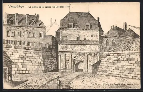 Künstler-AK Vieux-Liège, La porte et la prison St Léonard 1845