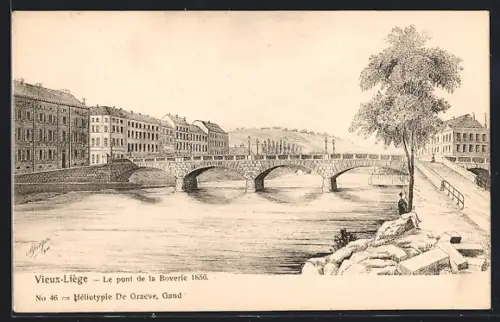 Künstler-AK Vieux-Liège, Le pont de la Boverie 1856