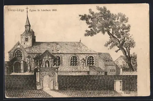 Lithographie Vieux-Liège, Eglise St. Adalbert 1809