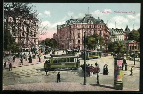 AK Berlin-Tiergarten, Potsdamerplatz mit Strassenbahn