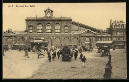 AK Lille, Bahnhof, Das Buffet, Strassenbahn