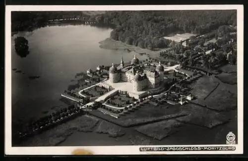 Foto-AK Walter Hahn, Dresden, Nr. 3781: Jagdschloss, Moritzburg, Fliegeraufnahme