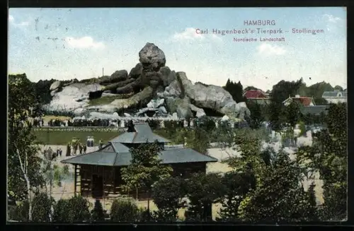 AK Stellingen, Carl Hagenbeck`s Tierpark, Nordische Landschaft mit Rutschbahn