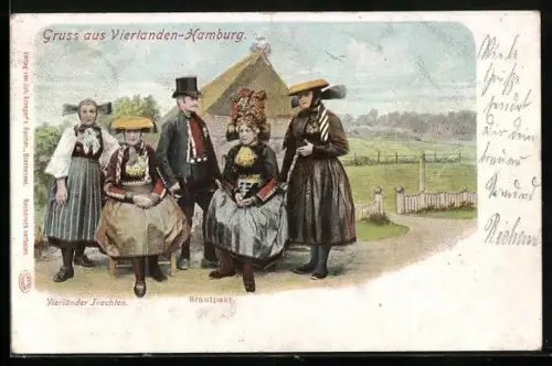 Lithographie Vierländer Trachten, Brautpaar