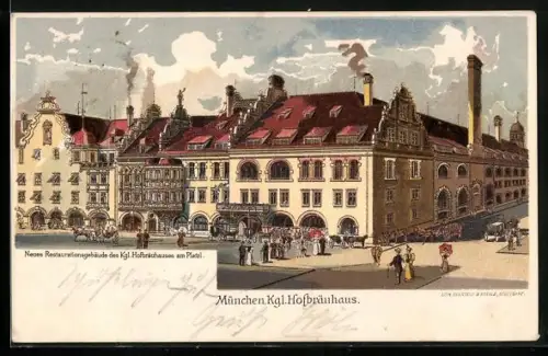 AK Aussenansicht vom Münchner Hofbräuhaus, neues Restaurationsgebäude am Platzl