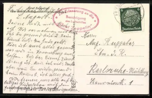 AK Friedrichshafen, Luftschiff Graf Zeppelin über dem Hafenbahnhof