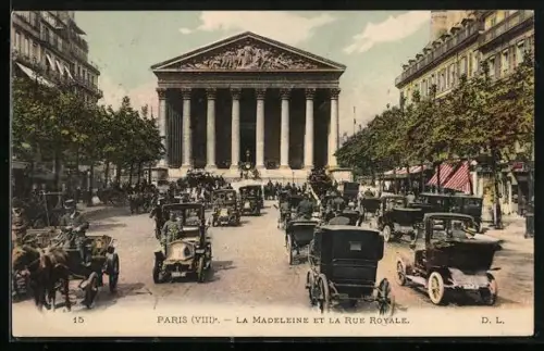 AK Paris, Église de la Madeleine et la Rue Royale