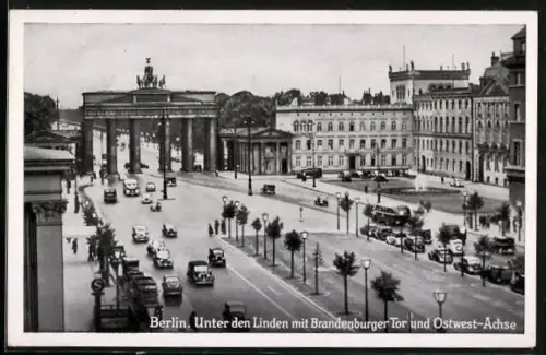 AK Berlin, Unter den Linden mit Brandenburger Tor & Ostwest-Achse
