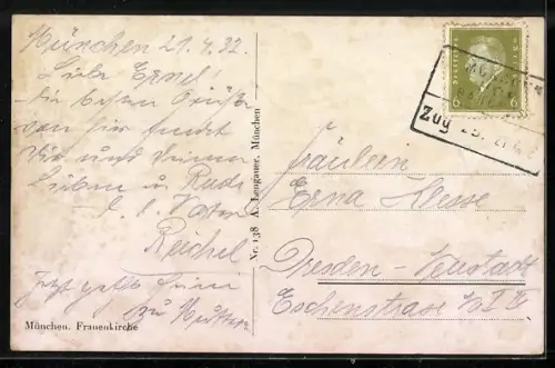 AK München, Frauenkirche aus der Vogelschau