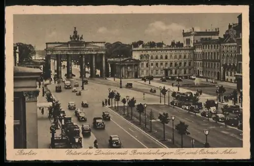 AK Berlin, Brandenburger Tor mit Unter den Linden und Ostwest-Achse