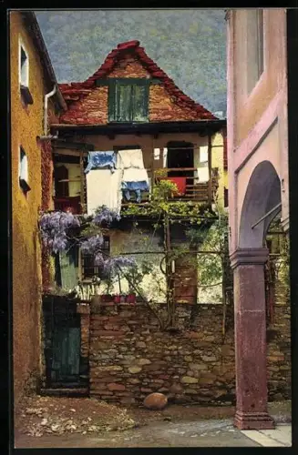 AK Brione, altes Haus im Ort mit Wäscheleine an der Fassade