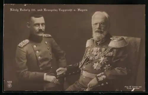 AK König Ludwig III. und Kronprinz Rupprecht von Bayern