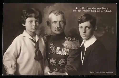AK Kronprinz Rupprecht von Bayern mit Erbprinz Luitpold und Prinz Albrecht