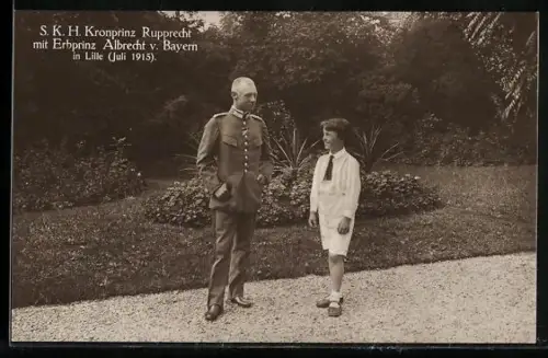 AK Lille, S. K. H. Kronprinz Rupprecht mit Erbprinz Albrecht von Bayern 1915