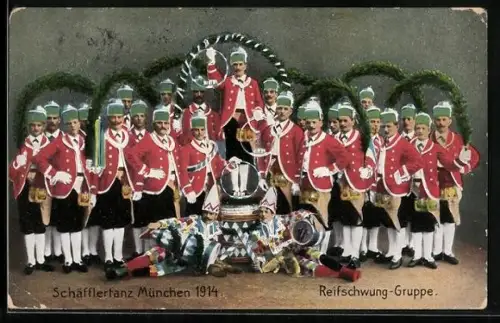 AK München, Schäfflertanz im Jahre 1914, Reifschwung-Gruppe