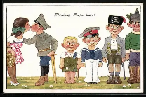 Künstler-AK sign. W. Oertel: Abteilung: Augen links!