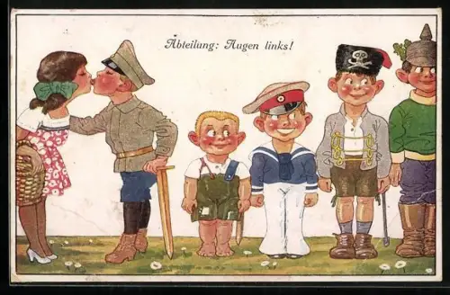 Künstler-AK sign. W. Oertel: Abteilung: Augen links!