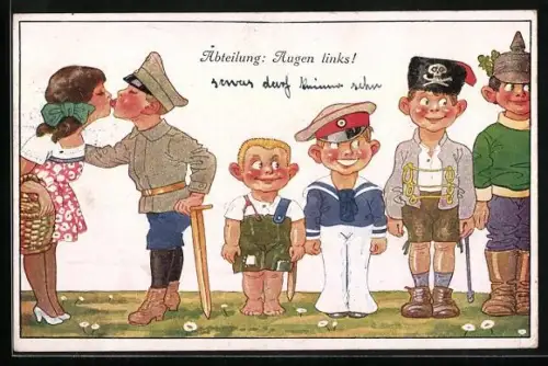 Künstler-AK sign. W. Oertel: Abteilung: Augen links!