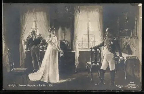 Künstler-AK Königin Luise von Preussen wird von Napoleon in Tilsit empfangen 1807