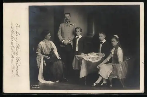 AK Erherzog Franz Ferdinand von Österreich d`Este mit Familie
