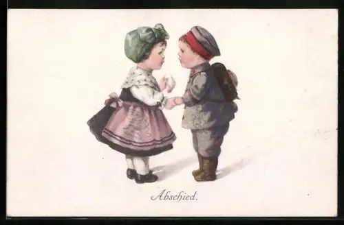 AK Abschied, Mädchen und kleiner Soldat