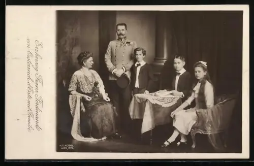 AK Erzherzog Franz Ferdinand d`Este, Herzogin Sophie von Hohenberg, Prinz Ernst, Max & Prinzessin Sophie