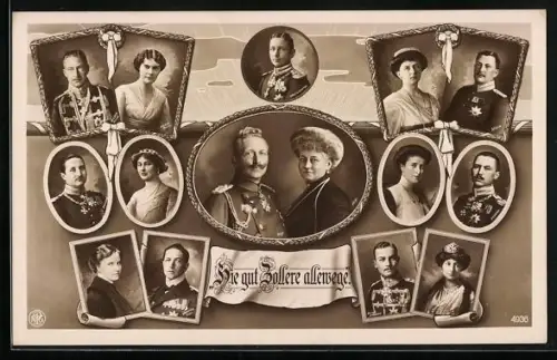 AK Kaiserpaar Wilhelm II. von Preussen mit seiner Familie