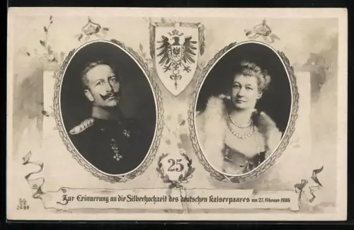 AK Kaiser Wilhelm II. Portrait mit Gattin, Zur Erinnerung an die Silberhochzeit des Kaiserpaares 1906