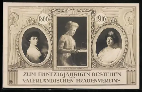 AK Festpostkarte zum 50-jährigen Bestehen des Vaterländischen Frauenvereins 1916, Portraits