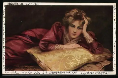 Künstler-AK Philip Boileau: Junge Frau liegt nachdenklich im Bett