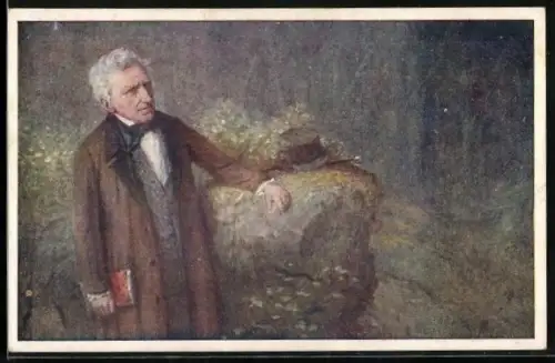 Künstler-AK Franz Grillparzer lehnt an einem Felsen