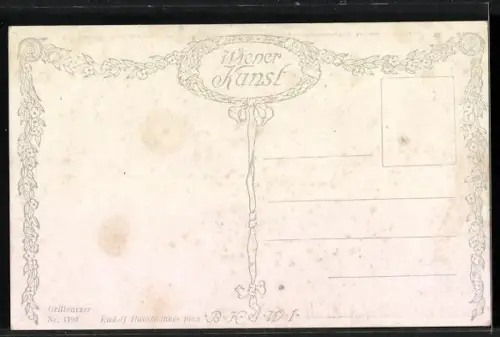 Künstler-AK Franz Grillparzer lehnt an einem Felsen