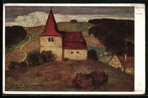 Künstler-AK Matthäus Schiestl: Kirche in Franken