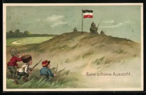 AK Junge Gegner erspähen den deutschen Soldaten auf der Anhöhe