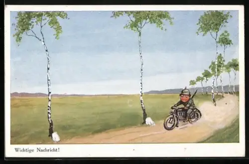 Künstler-AK Ad. Hoffmann: Kradfahrer mit wichtiger Nachricht in Fahrt